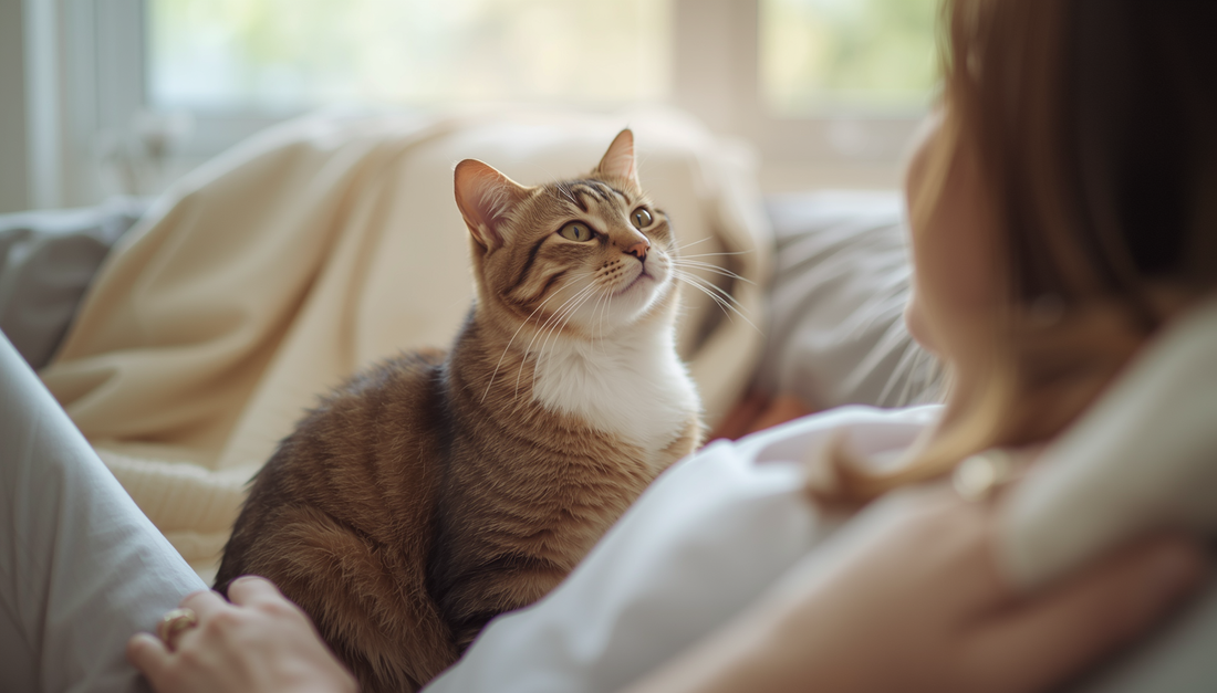 cat looking at owner with love