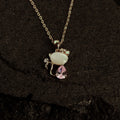 Minimalist cat necklace in gold with stone and crystal embellishments, charming gift for cat enthusiasts