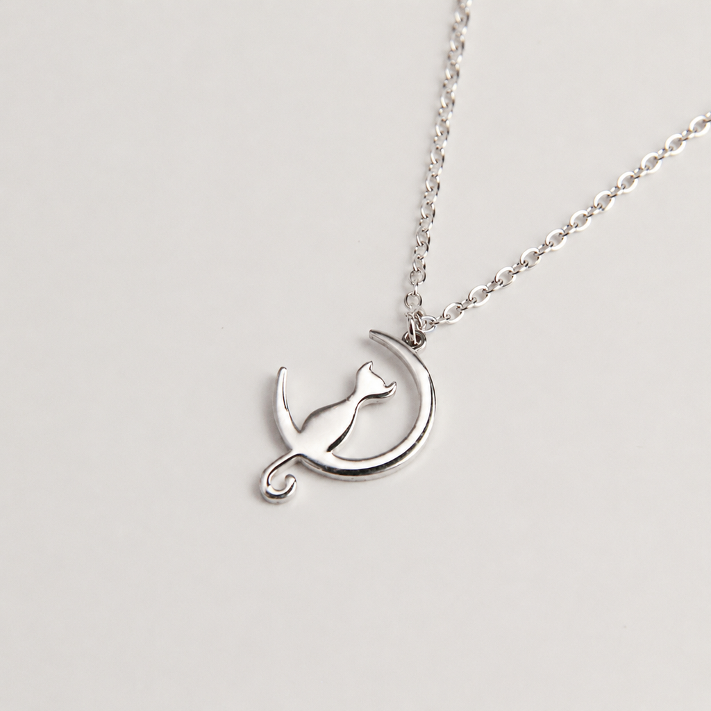 Silver Harmony Cat Necklace featuring a graceful cat-inspired pendant
