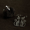 Minimalist silver cat jewelry set with matching earrings and adjustable ring, elegant gift for cat lovers