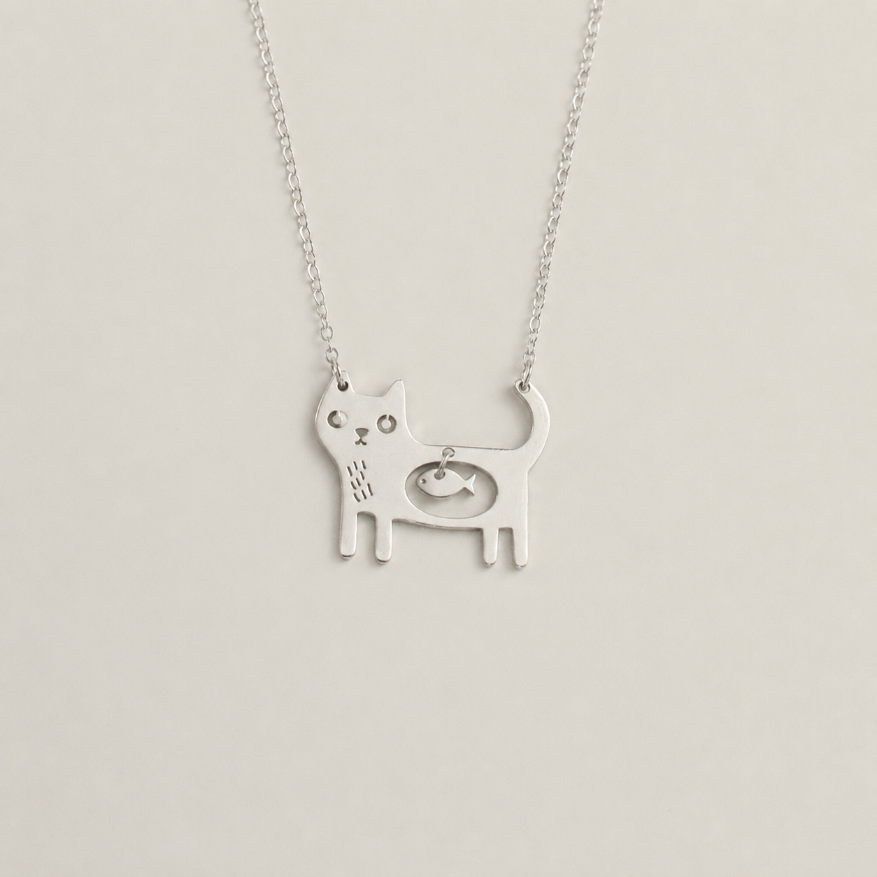 Silver cat necklace with cute playful cat design pendant, minimalist jewelry for cat lovers