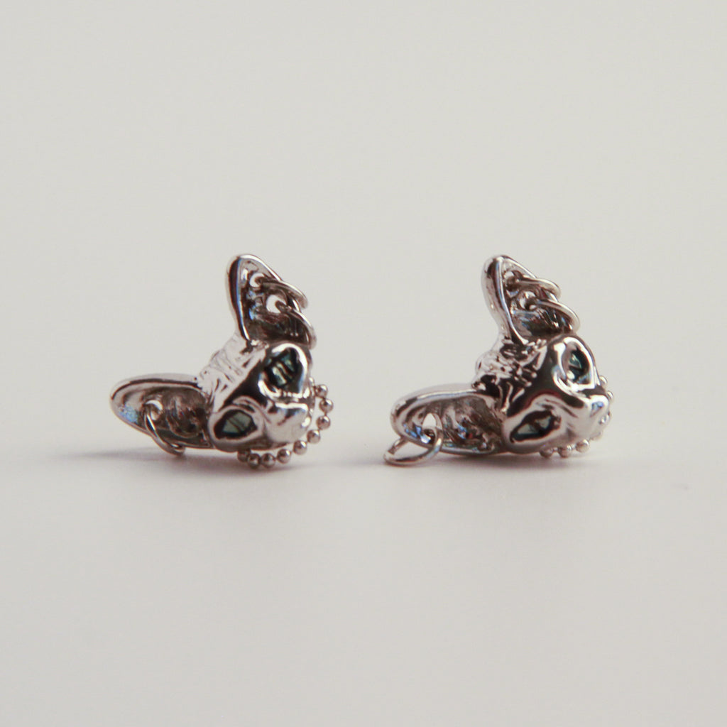 Silver cat earrings with detailed Sphynx-inspired design, elegant statement jewelry