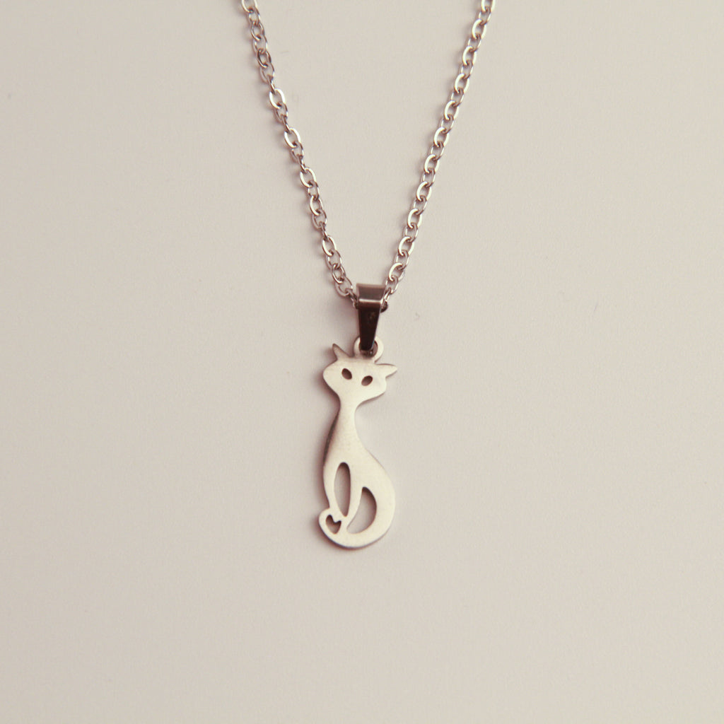 Silver cat necklace with cute playful cat design pendant, minimalist jewelry for cat lovers
