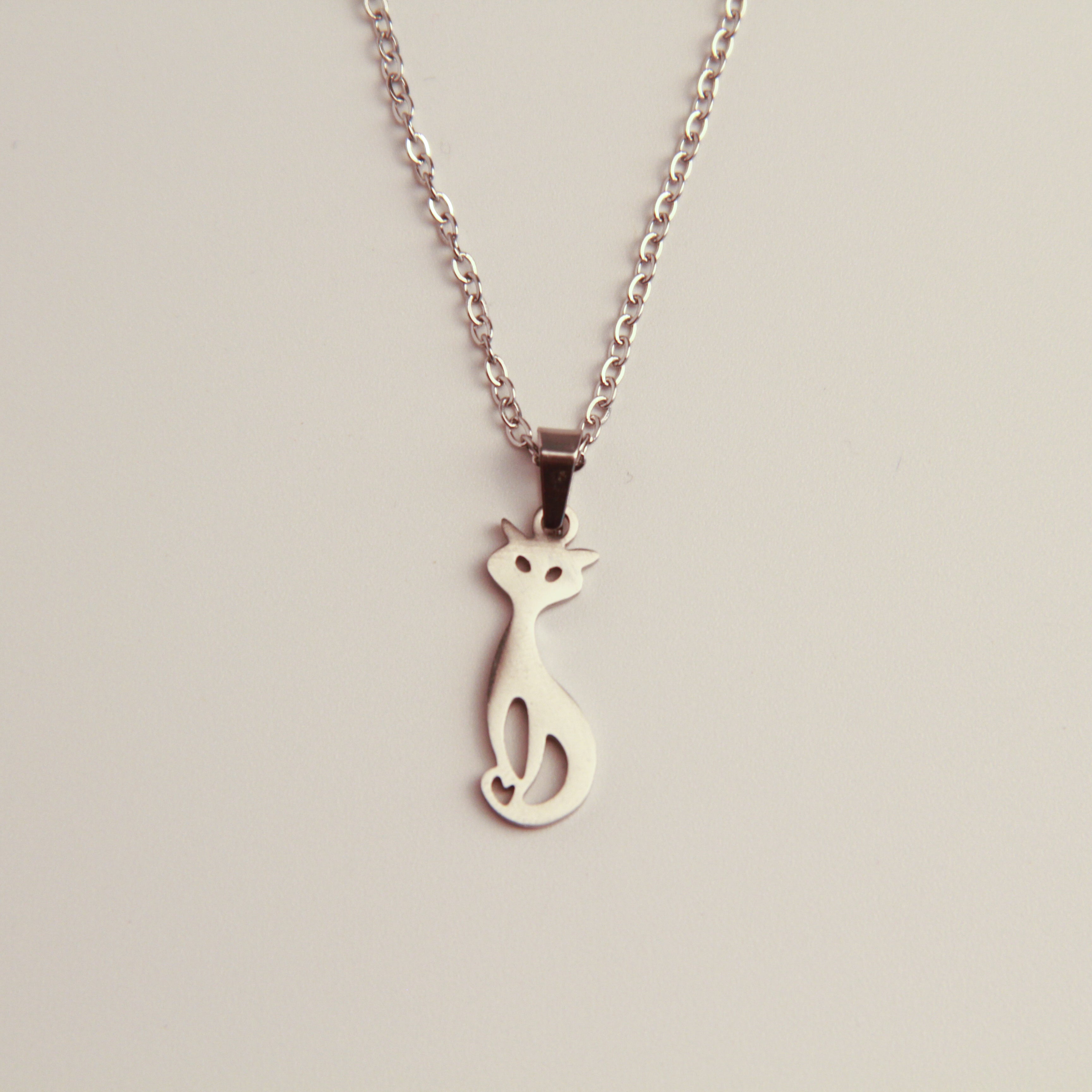 Silver cat necklace with cute playful cat design pendant, minimalist jewelry for cat lovers