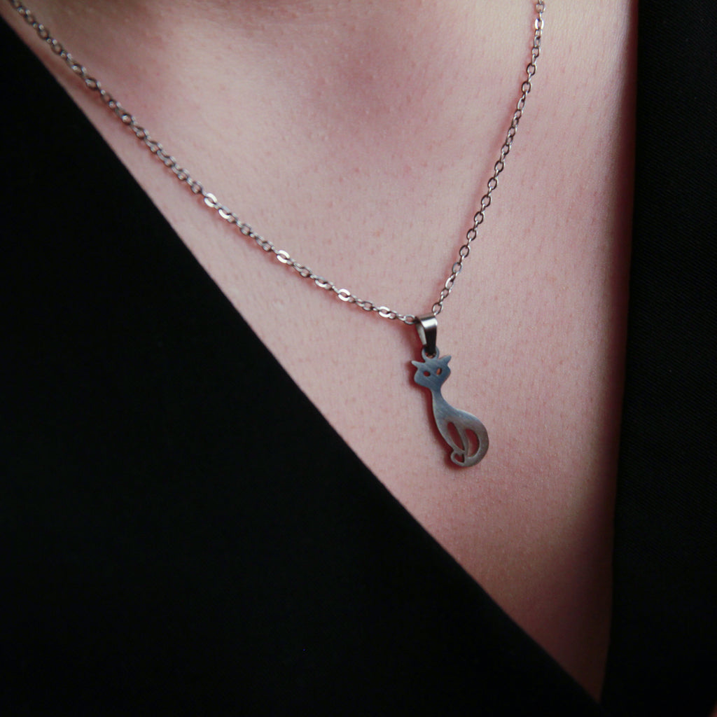 Silver cat bracelet with simple cat charm design, cute minimalist jewelry for women
