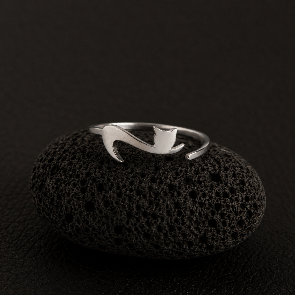 adjustable silver cat ring