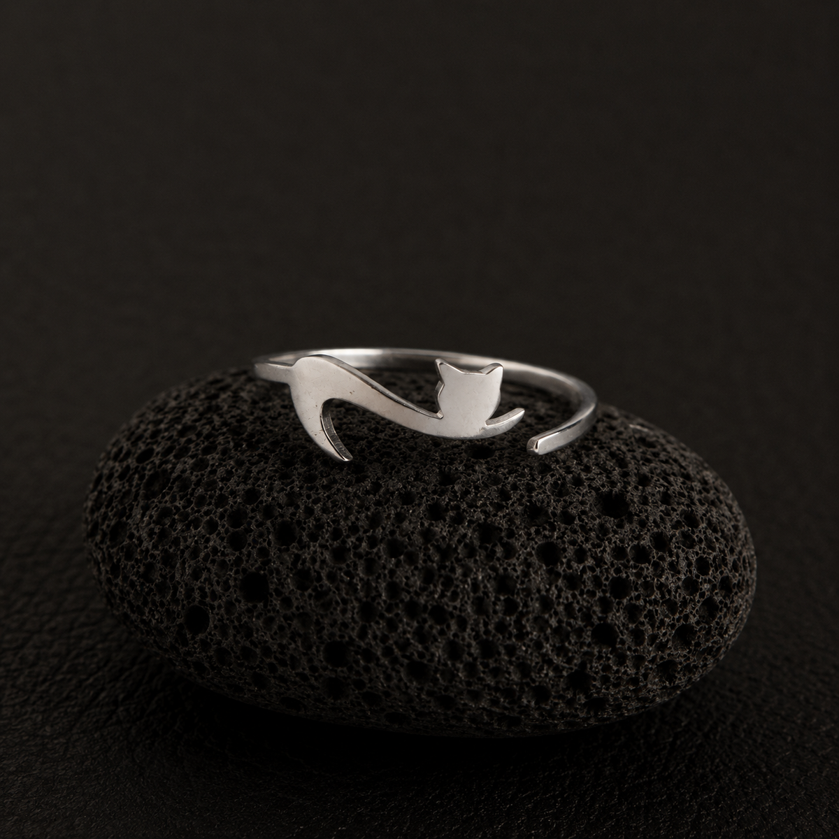 adjustable silver cat ring