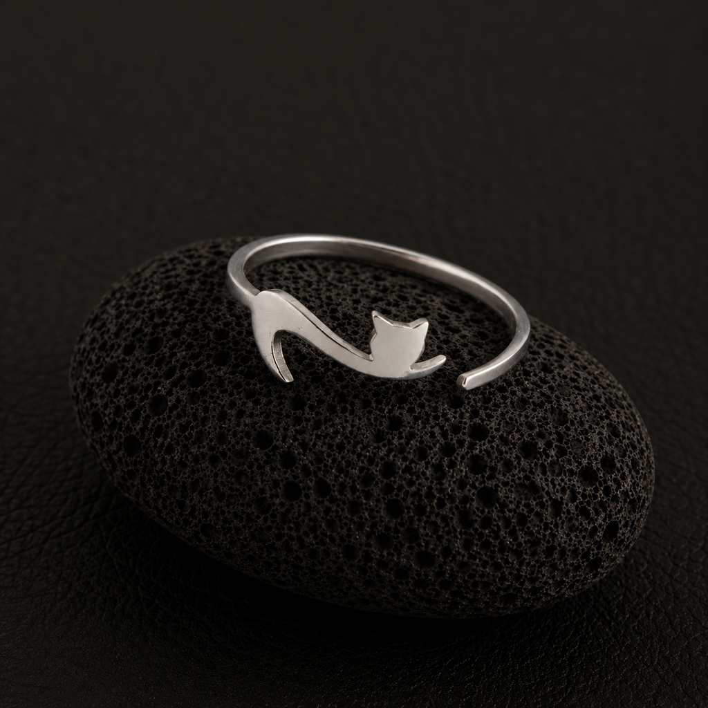 adjustable silver cat ring