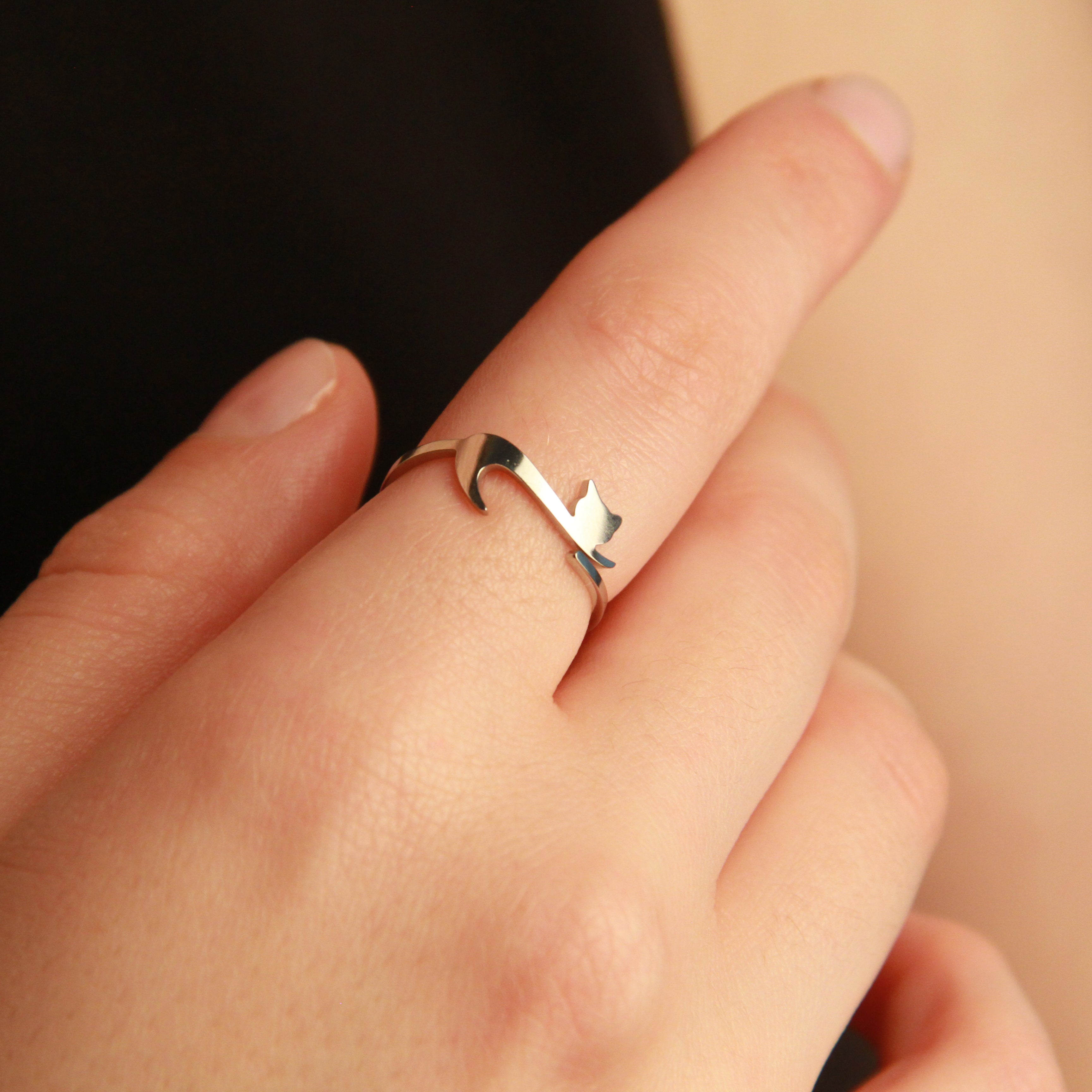 adjustable silver cat ring