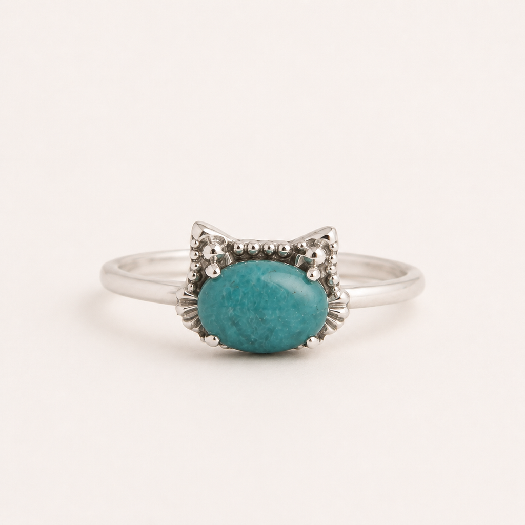 cat shaped ring with malachite natural green stone