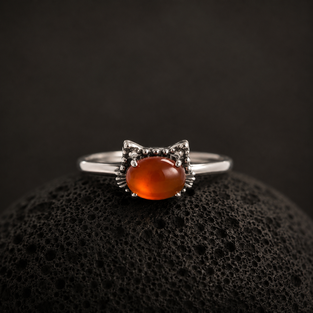 natural gemstone red agate cat ring