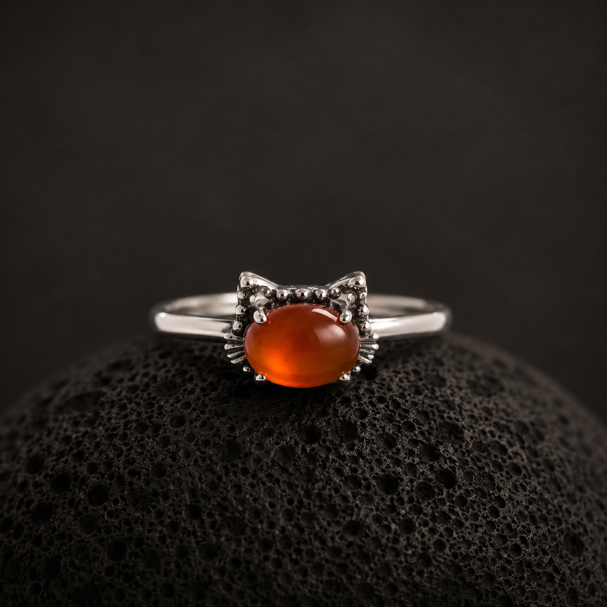 natural gemstone red agate cat ring