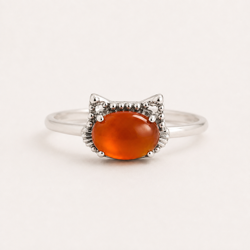 natural gemstone red agate cat ring