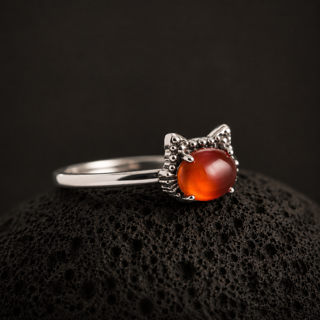 natural gemstone red agate cat ring