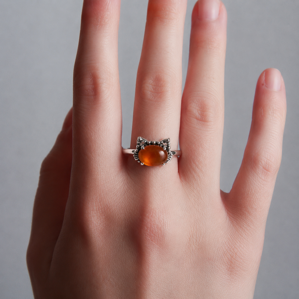 natural gemstone red agate cat ring
